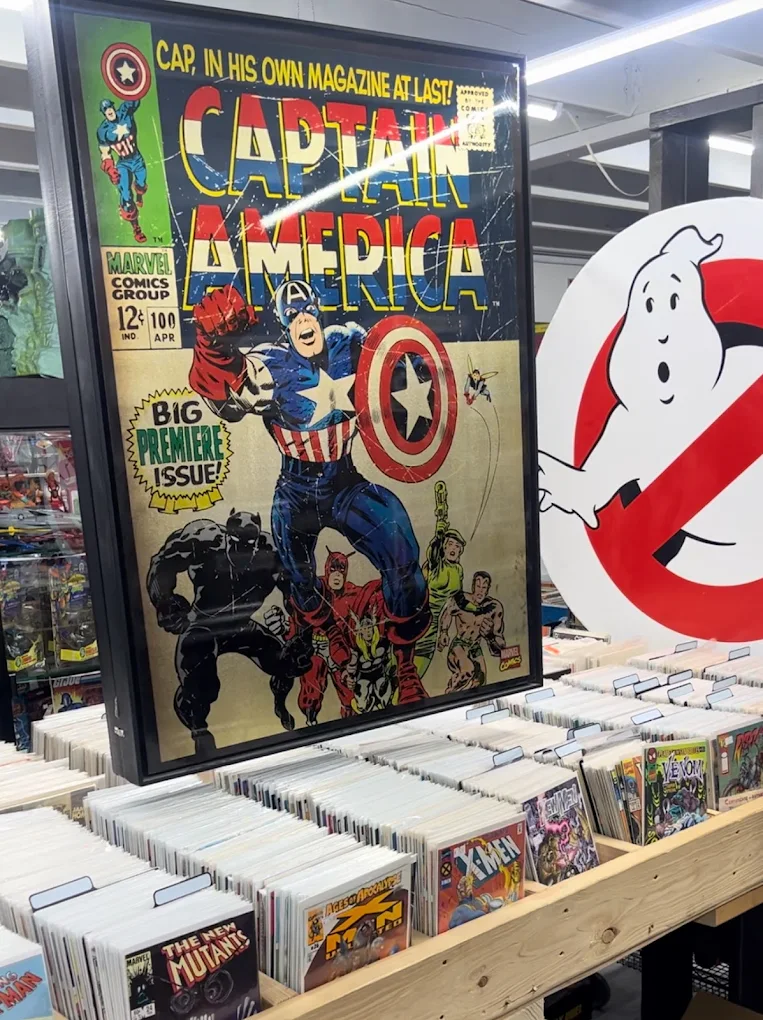 Long-box comic collection with Captain America cover